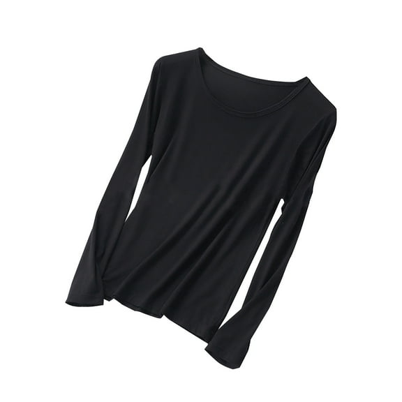 Besolor Womens Plus Size Pajama Tops Round Neck Long Sleeve Thin Sleep Shirt Casual Comfy Solid Color Tees Sleepwear