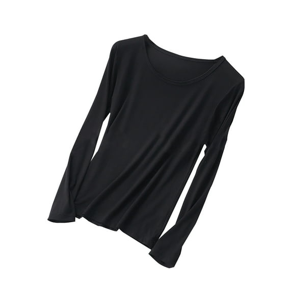 Besolor Womens Plus Size Pajama Tops Round Neck Long Sleeve Thin Sleep Shirt Casual Comfy Solid Color Tees Sleepwear