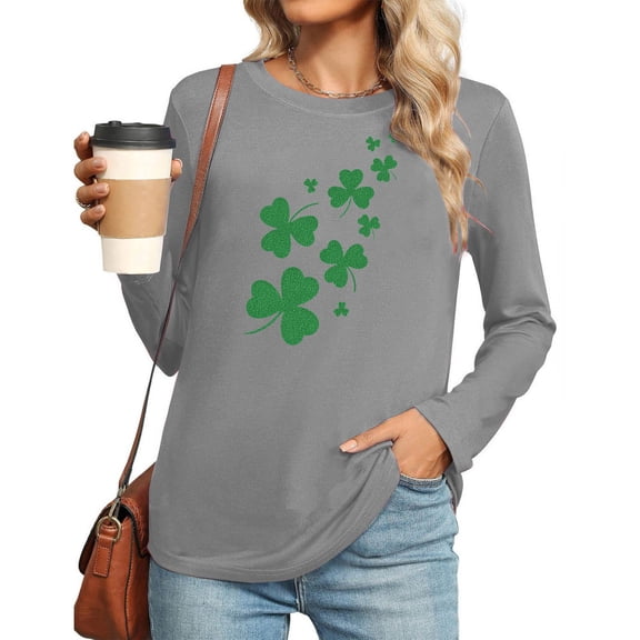 Besolor Womens Plus Size St. Patrick's Day T-Shirts Shamrock Long Sleeve Tops Casual Holiday Graphic Blouses