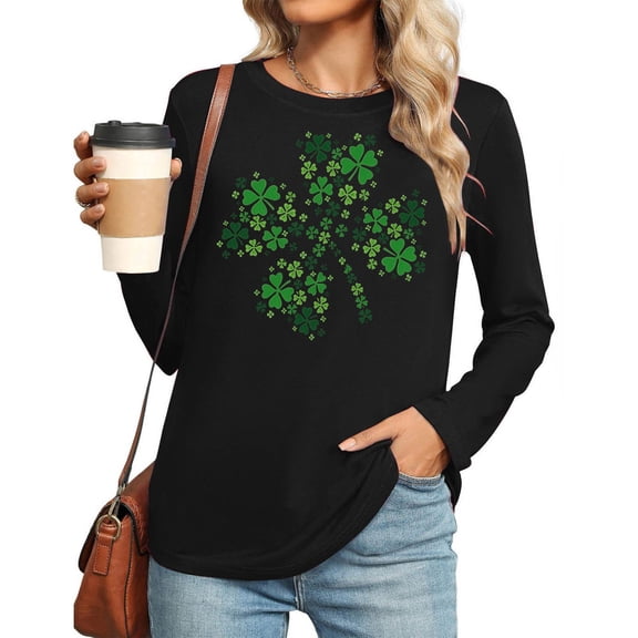 Besolor Womens Plus Size St. Patrick's Day T-Shirts Shamrock Long Sleeve Tops Casual Holiday Graphic Blouses