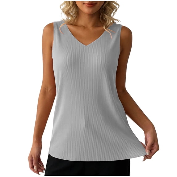 Besolor Womens Plus Size Tank Tops Summer Ribbed Knit Casual Loose Fitted Comfy Loungewear V Neck Sleeveless Tanks T-Shirt XL-6XL