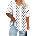 thumbnail image 1 of Besolor Womens Plus Size Tops Casual Short Sleeve Shirts V Neck Polka Dots Summer Tunic Blouses S-5XL, 1 of 4