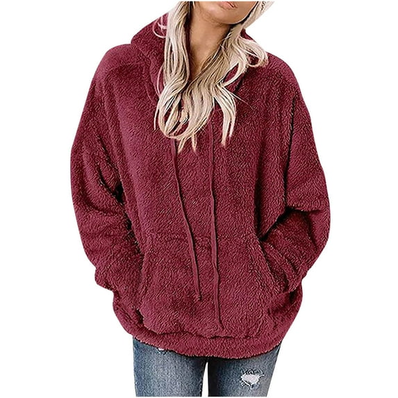 Besolor Womens Plush Hooded Sweatshirts Loose Fit Casual Drawstring Pullover Long Sleeve Girls Hoodies Tops with Pocket