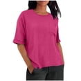 thumbnail image 1 of Besolor Womens Short Sleeve Tops Crewneck 1/2 Sleeve Shirts Summer Casual Loose Lightweight Hem Side Split Blouse Top with Pockets, 1 of 7