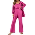 thumbnail image 1 of Besolor Womens Silk 3 Piece Pajamas Satin Camisole Button down Cardigans with Wide Leg Pants Sets Loungewear S-XXL Hot Pink, 1 of 7