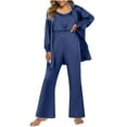 thumbnail image 1 of Besolor Womens Silk 3 Piece Pajamas Satin Camisole Button down Cardigans with Wide Leg Pants Sets Loungewear S-XXL Navy, 1 of 7