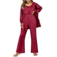 thumbnail image 1 of Besolor Womens Silk 3 Piece Pajamas Satin Camisole Button down Cardigans with Wide Leg Pants Sets Loungewear S-XXL Red, 1 of 7