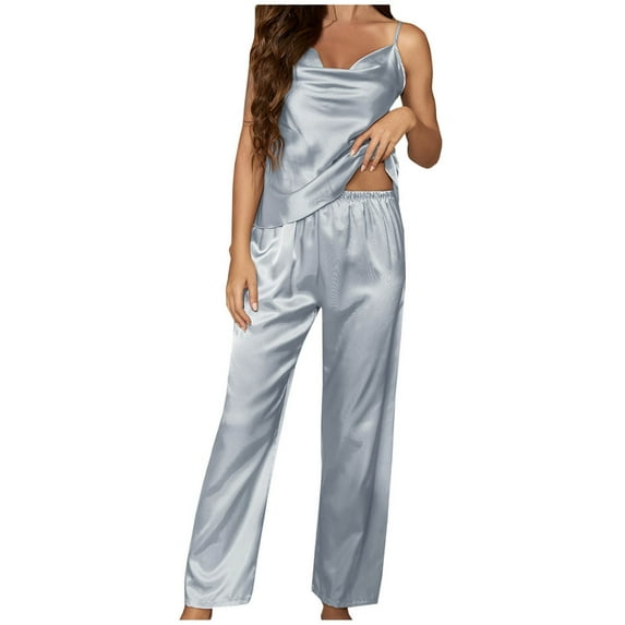 Besolor Womens Silk Satin Pajamas 2 Piece Lounge Sets Sleeveless Cami Tops and Pants Matching Sets Sleepwear Pjs