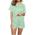 thumbnail image 1 of Besolor Womens Silk Satin Pajamas 2 Piece Outfits Lapel Short Sleeve Button down Shirts and Shorts Sets Sleepwear Pjs, 1 of 4