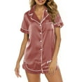 thumbnail image 1 of Besolor Womens Silk Satin Pajamas 2 Piece Outfits Short Sleeve Button down Shirts with Shorts Sets Sleepwear Summer Pjs, 1 of 7