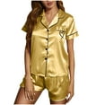 thumbnail image 1 of Besolor Womens Silk Satin Pajamas Casual Heart Printed Short Sleeve Button down Shirts and Shorts Sets Sleepwear PJs, 1 of 6