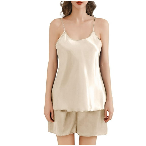 Besolor Womens Silk Satin Pajamas Casual Sleeveless Cami Tops and Shorts Loungewear Set Summer Sleepwear Pjs