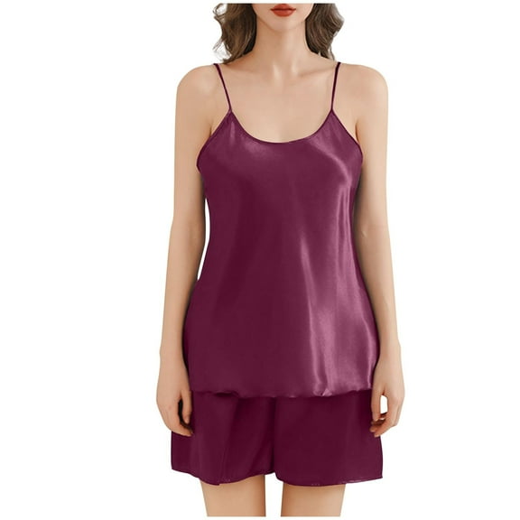 Besolor Womens Silk Satin Pajamas Casual Sleeveless Cami Tops and Shorts Loungewear Set Summer Sleepwear Pjs
