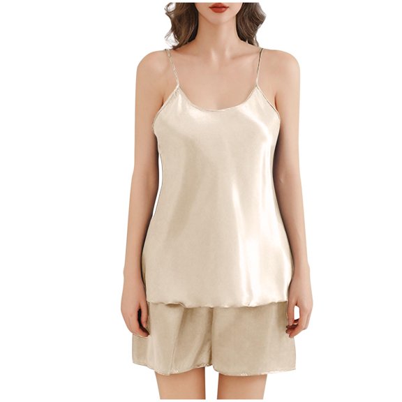 Besolor Womens Silk Satin Pajamas Casual Sleeveless Cami Tops and Shorts Loungewear Set Summer Sleepwear Pjs
