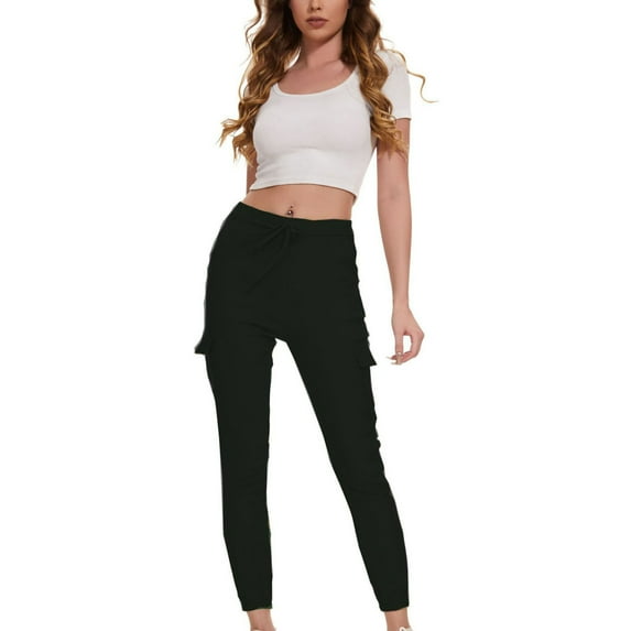 Besolor Womens Skinny Cargo Pants Stretch Elastic Waist Drawstring Joggers Casual Slim Pencil Trousers with Pockets