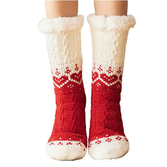 Besolor Womens Slipper Fuzzy Socks Non-slip Fluffy Winter Thick Warm Plush Cozy Home Sleeping Socks Christmas