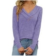 thumbnail image 1 of Besolor Womens Spring Fall Tunic Tops Trendy V Neck Button Long Sleeve T-Shirt Casual Solid Color Ladies Going out Blouse, 1 of 9