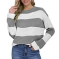 thumbnail image 1 of Besolor Womens Striped Fall Sweaters Trendy Color Block Crewneck Long Sleeve Pullover Blouse Casual Tops, 1 of 8