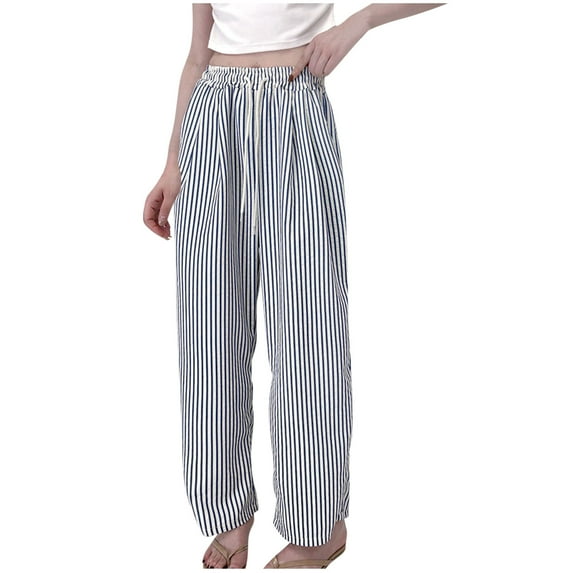 Besolor Womens Striped Pajama Pants Elastic Waist Drawstring Wide Leg Loungewear Trousers Casual Loose Sleep Pj Bottoms