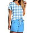 thumbnail image 1 of Besolor Womens Summer 2 Piece Tracksuits Sets Short Sleeve V Neck Plaid Tops Shorts Casual Lounge Sets 2024 Trendy Clothes, 1 of 5