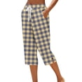 thumbnail image 1 of Besolor Womens Summer Capris Plaid High Waisted Drawstring Straight Leg Split Hem Casual Loose Vacation Beach Capri Pants with Pocket, 1 of 5