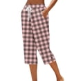 thumbnail image 1 of Besolor Womens Summer Capris Plaid High Waisted Drawstring Straight Leg Split Hem Casual Loose Vacation Beach Capri Pants with Pocket, 1 of 5