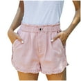 thumbnail image 1 of Besolor Womens Summer Denim Shorts Washed Elastic Waisted Ruffles Jeans Casual Stretch Distressed Shorts with Pockets, 1 of 9