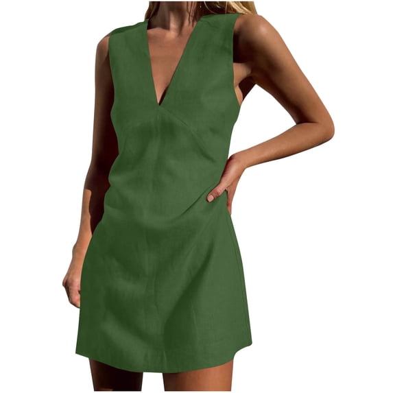 Besolor Womens Summer Dresses V Neck Sleeveless Short Mini Dress Casual Slim Fitted A Line Tank Sundress