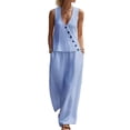 thumbnail image 1 of Besolor Womens Summer Outfits 2 Piece Set V Neck Sleeveless Button Tank Tops Wide Leg Pants with Pocket Beach Dresses Vacation Sets(XX-Large,Blue), 1 of 7
