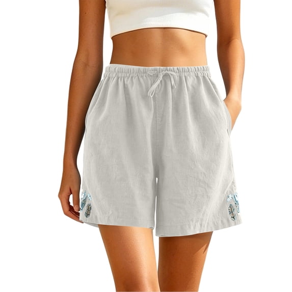 Besolor Womens Summer Shorts High Waisted Drawstring Wide Leg Side Embroidered Casual Loose Breathable Shorts with Pockets