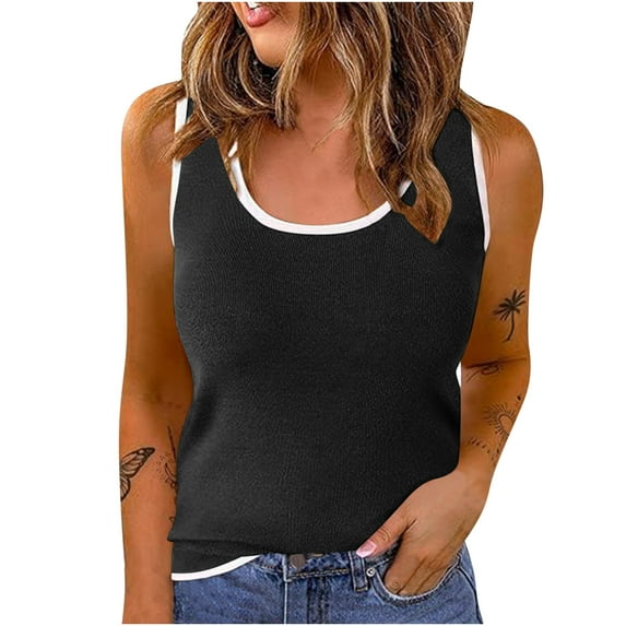 Besolor Womens Summer Sleeveless Tank Tops Scoop Neck Slim Fitted Color Block Casual Shirts Workout Tanks