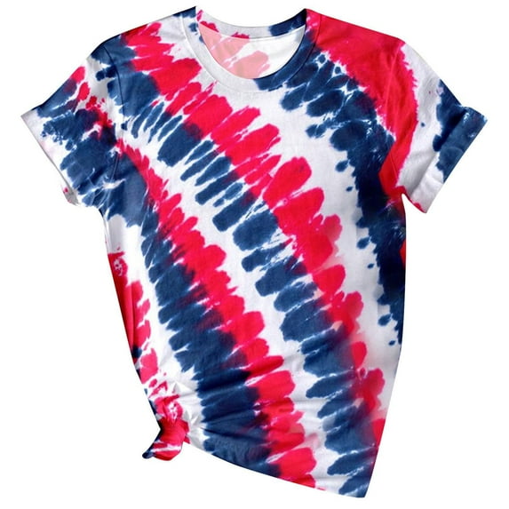 Besolor Womens Tie Dye Shirts Trendy Crewneck Short Sleeve Summer Tunic Tops Casual Going out Vacation Blouse Tees