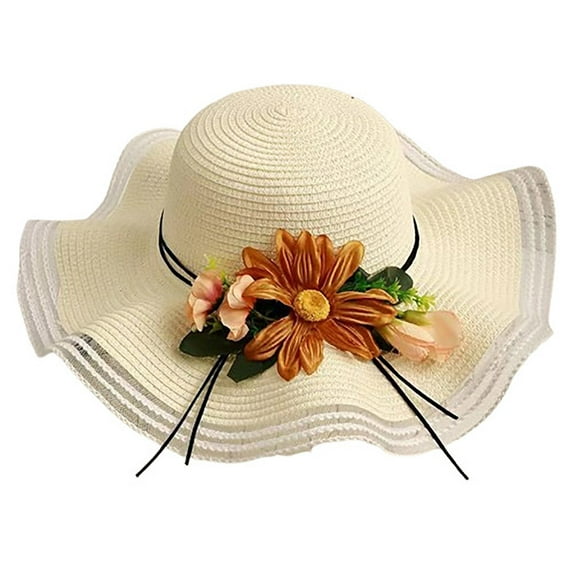 Besolor Womens Sun Hats Floppy Foldable Wide Brim UV UPF 50+ Straw Hat with Flower for Summer Beach Vacation