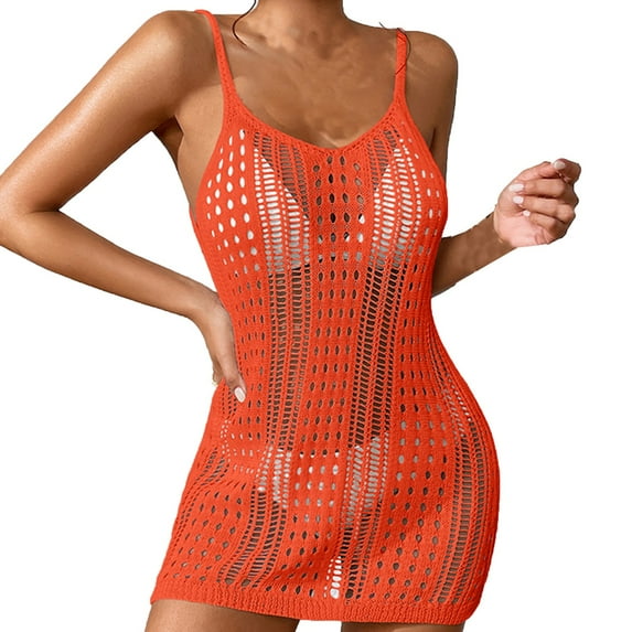 Besolor Womens Swimsuits Cover Ups Crochet Bathing Suit Sleeveless Hollow out Coverup Beach Mini Dress Swimwear