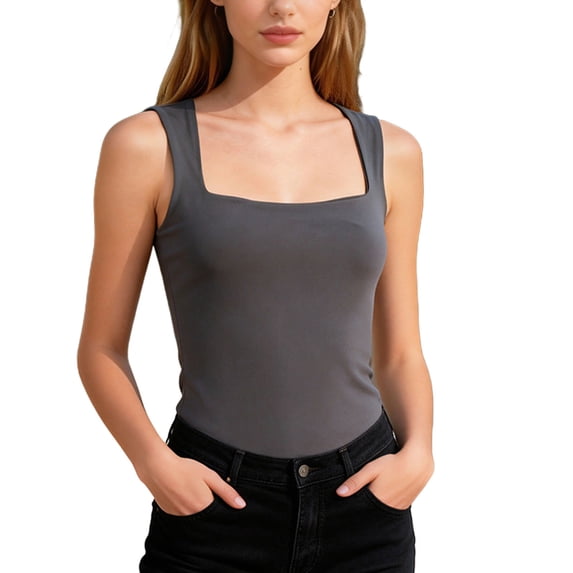 Besolor Womens Tank Tops Square Neck Sleeveless Comfy Basic Layer Tees Cami Summer Comfy Slim Bottom Tanks