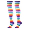 thumbnail image 1 of Besolor Womens Thigh-High Socks Cute Striped Colorful over the Knee High Socks Long Stocking Party Festival, 1 of 1