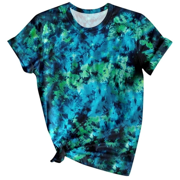 Besolor Womens Tie Dye Shirts Trendy Crewneck Short Sleeve Summer Tunic Tops Casual Going out Vacation Blouse Tees