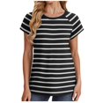 thumbnail image 1 of Besolor Womens Tops Summer Dressy Striped Casual Crewneck Raglan Short Sleeve T Shirts Basic Tee Trendy 2025, 1 of 1