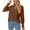 thumbnail image 1 of Besolor Womens Trendy Fall Blouses V Neck Ruffle Long Sleeve Eyelet Shirts Casual Loose Fit Ladies Going out Tops, 1 of 8