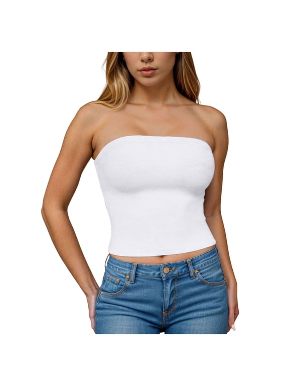 Womens Summer Tube Tops Strapless Backless Basic Going out Crop Tops Girls Sleeveless Bandeau Clothes