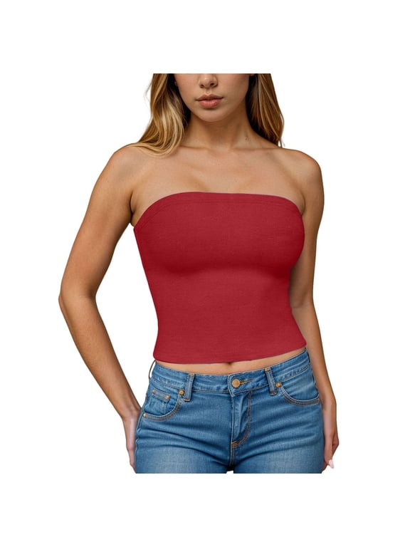 Womens Summer Tube Tops Strapless Backless Basic Going out Crop Tops Girls Sleeveless Bandeau Clothes