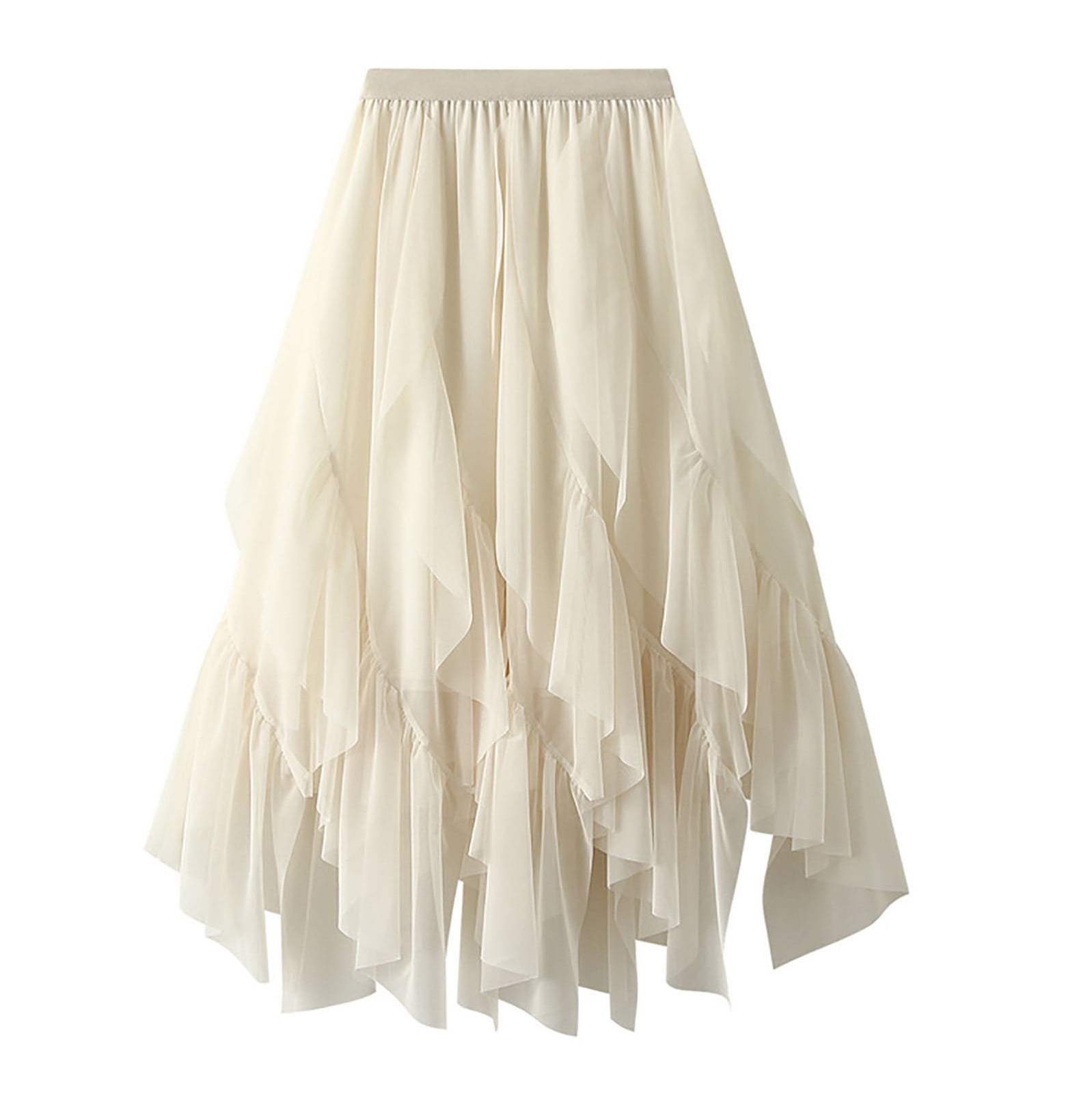 Elegant Long Women Butterfly Flocking Tulle Elastic High Waist Casual Mesh A Line Midi Skirt