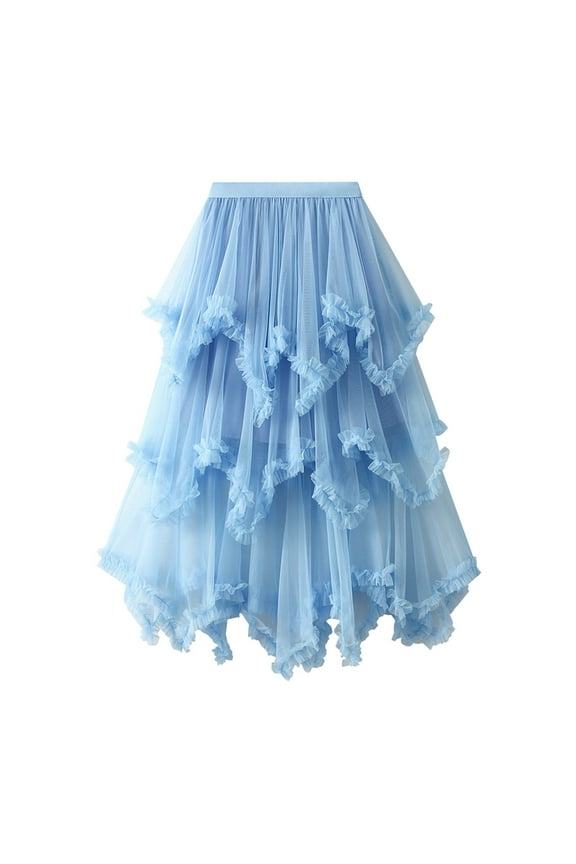 Womens Tulle Skirt Elastic High Waist Layered Mesh Fairy Skirt Knot Party Prom A-Line Flowy Maxi Skirts