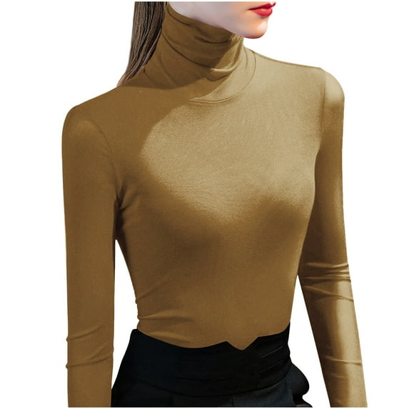 Besolor Womens Turtleneck Long Sleeve Tops Slim Fitted Basic Shirts Plus Size Solid Color Going out Tees Tights