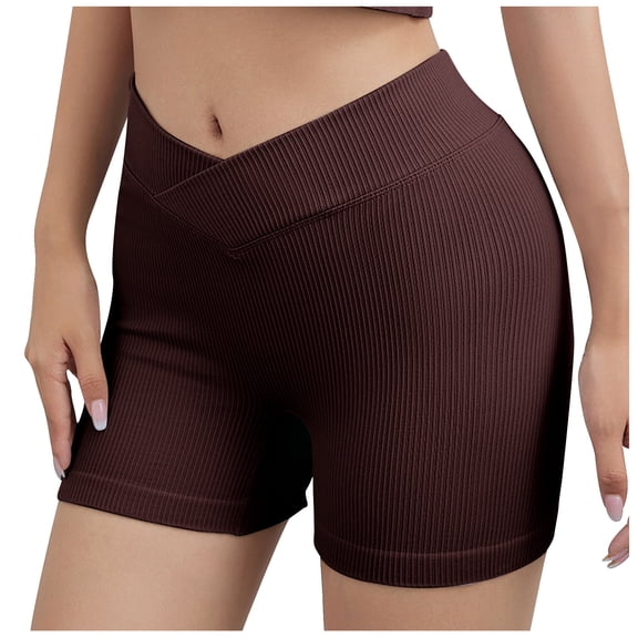 Besolor Womens V Cross Workout Shorts Ribbed Seamless High Waist Stretch Booty Athletic Yoga Biker Shorts