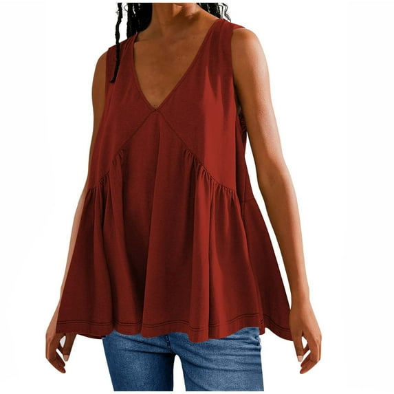Besolor Womens V Neck Tank Top Loose Flowy Pleated Shirt Casual Sleeveless Cotton Linen Babydoll Tops Summer Fashion 2025