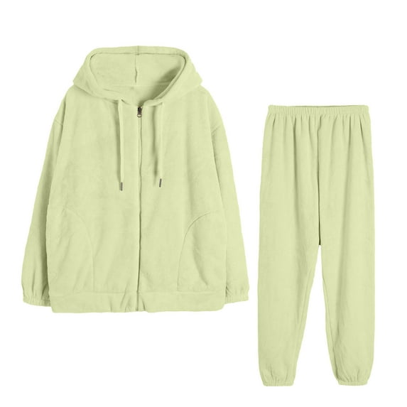 Besolor Womens Winter Fleece Pajamas Sets Plush Cozy Zipper Hooded Tops and Pants 2 Piece Lounge Outfits Sleepwear Green