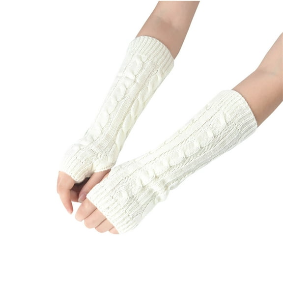 Besolor Womens Winter Long Fingerless Gloves Cable Knitted Arm Warmers with Thumb Hole, Stretchy Elbow Length