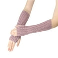 thumbnail image 1 of Besolor Womens Winter Long Fingerless Gloves Cable Knitted Arm Warmers with Thumb Hole, Stretchy Elbow Length, 1 of 3