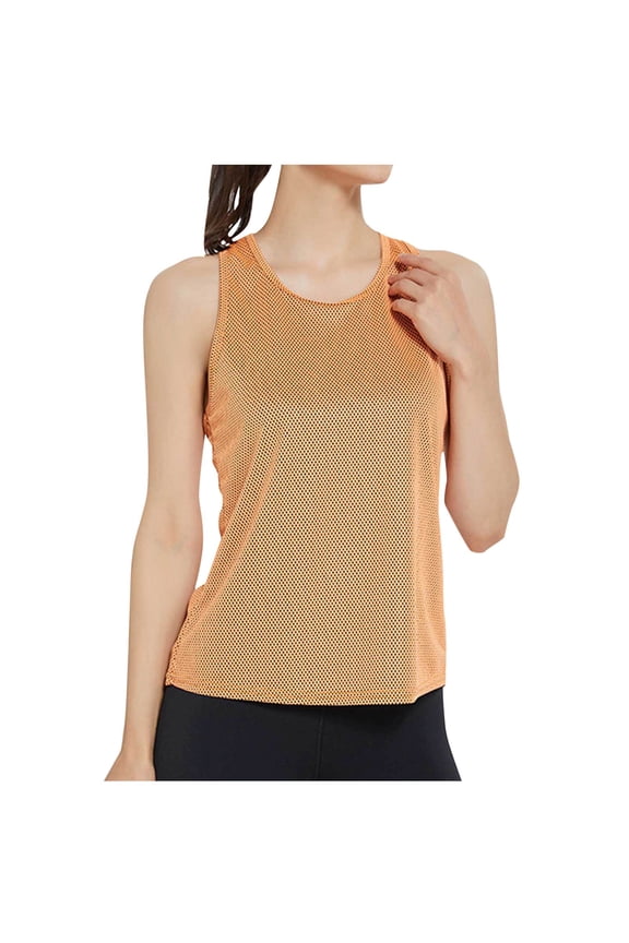 Womens Workout Tank Tops Mesh Breathable Crewneck Sleeveless Shirts Athletic Gym Yoga Running Tees